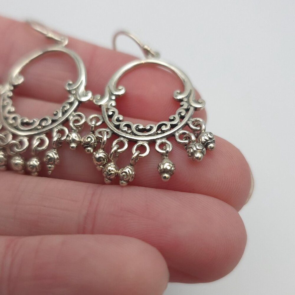 Sterling Silver Unique Pattern Hefty Earrings A11… - image 3